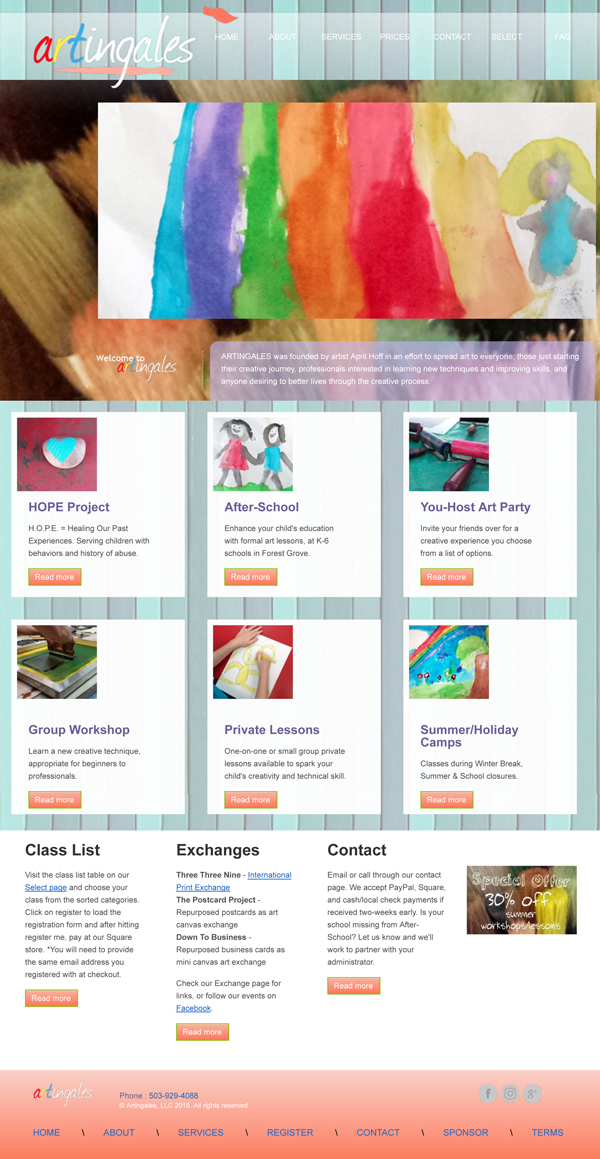 Artingales Web Page created by Assist Potential - Virtual Assistant Services near Portland, Oregon