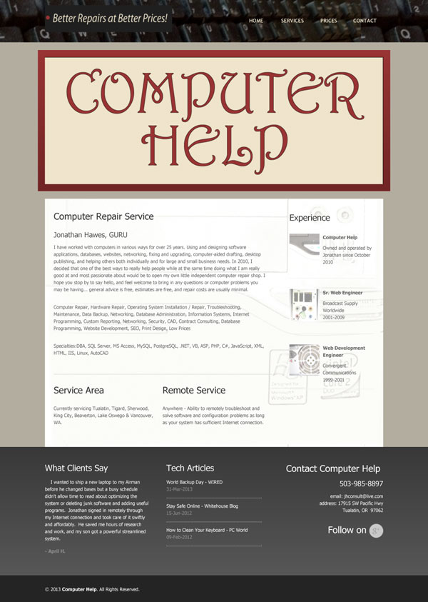 Computer Help's Website created by Assist Potential - Virtual Assistant Services near Portland, Oregon