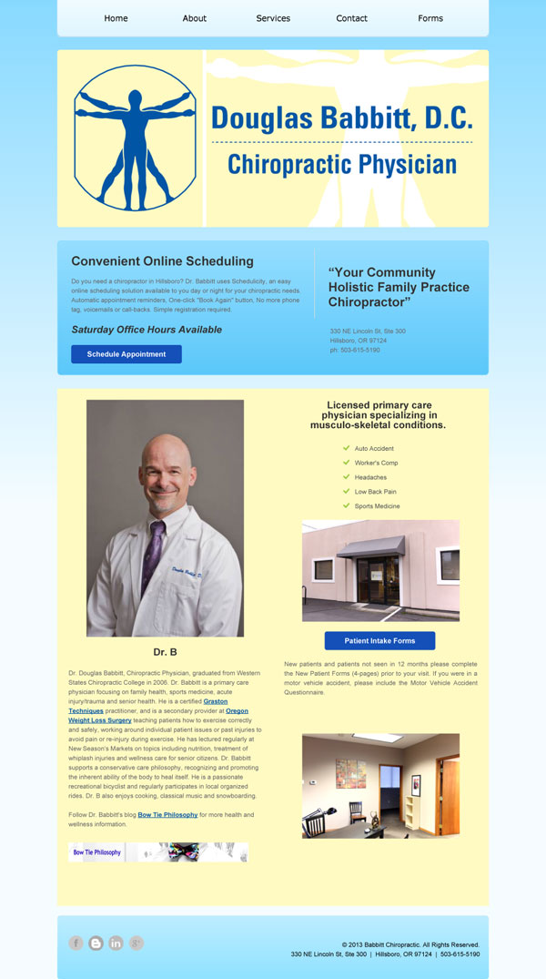 Dr. Douglas Babbitt Chiropractor Web Page created by Assist Potential - Virtual Assistant Services in Oregon